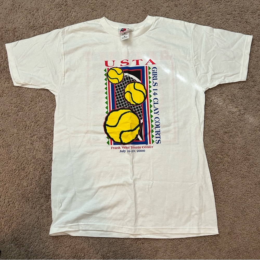 Vintage Official USTA Tennis Tshirt Double Graphic Large Y2K